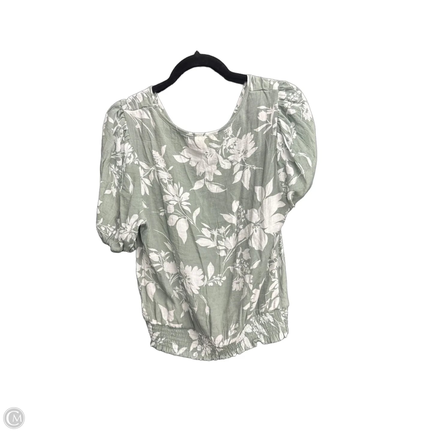 Blouse Short Sleeve By Indigo Rose In Green & White, Size: L