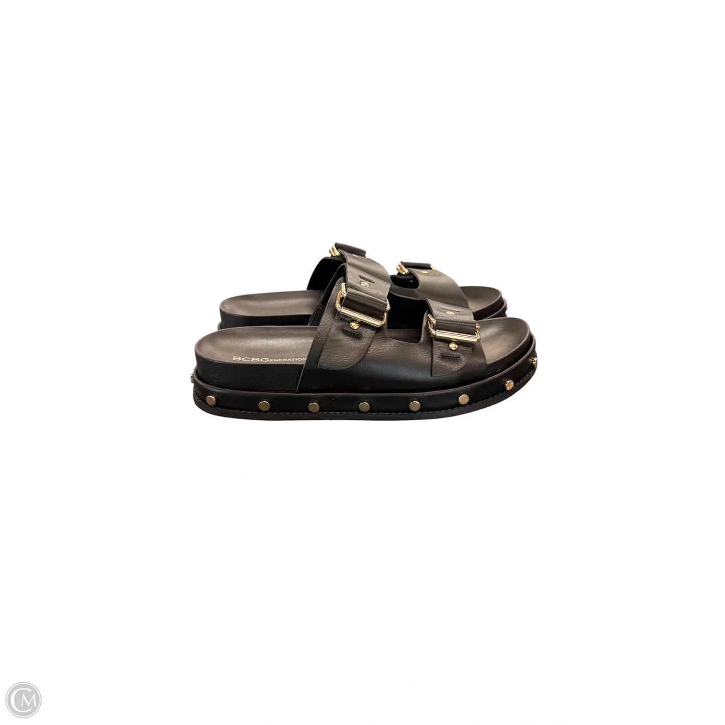 Sandals Flats By Bcbg In Black & Gold, Size: 9