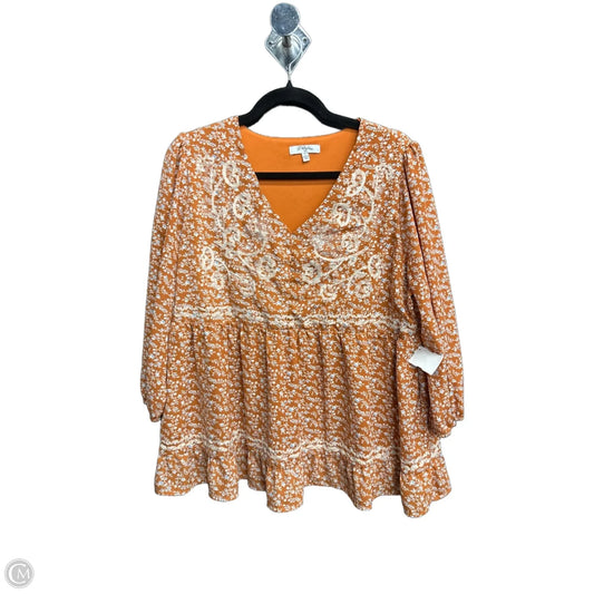 Blouse 3/4 Sleeve By Polagram In Orange, Size: L