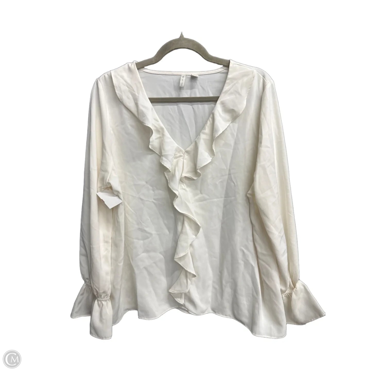 Blouse Long Sleeve By Cato In White, Size: L