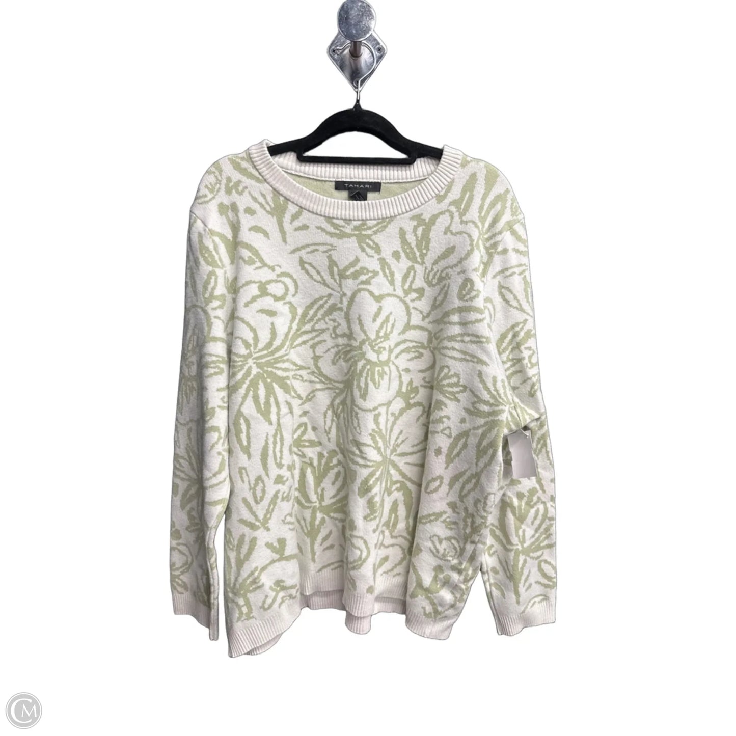 Sweater By Tahari In Green & White, Size: 2x