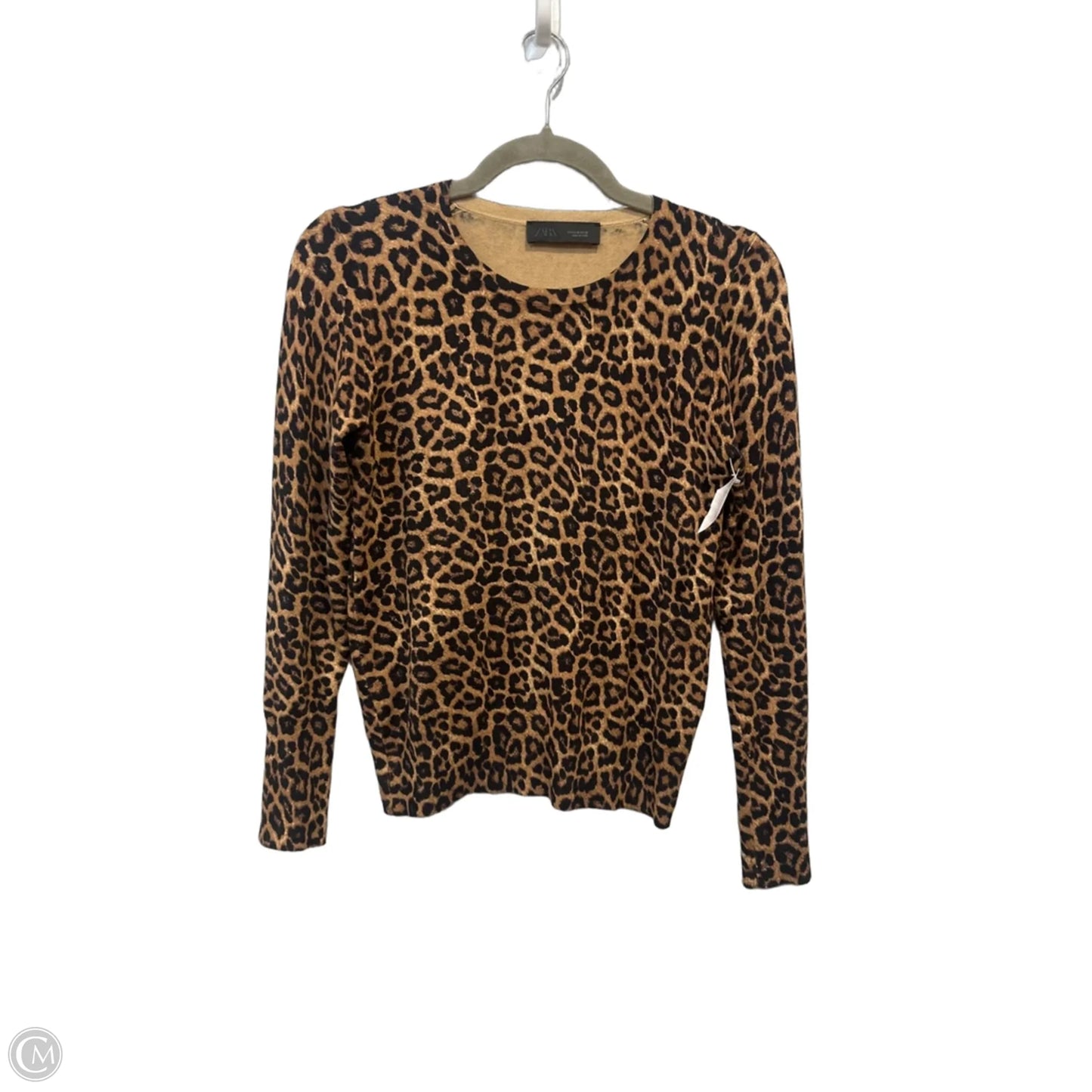 Top Long Sleeve By Zara In Leopard Print, Size: M