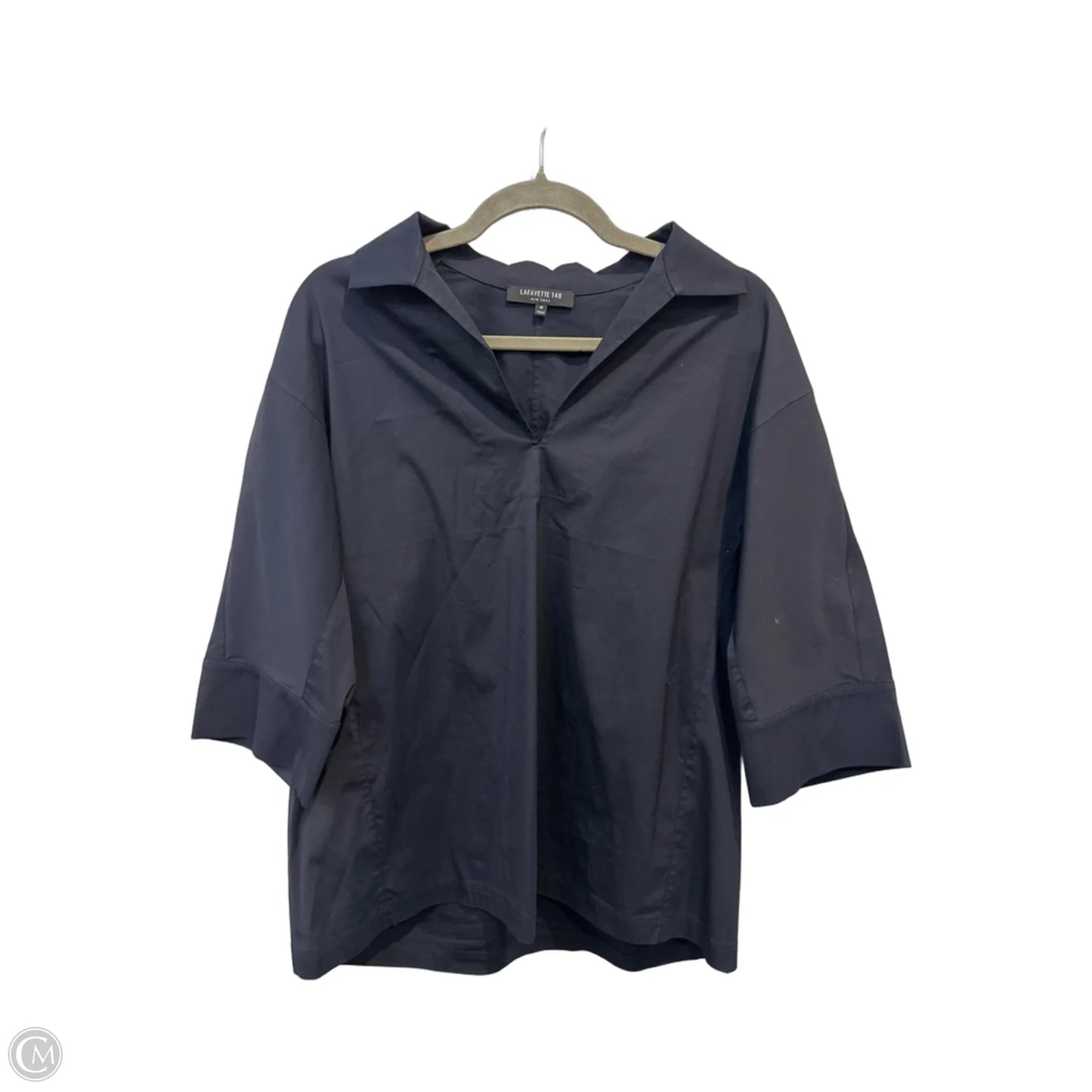 Top Short Sleeve Designer By Lafayette 148 In Navy, Size: M