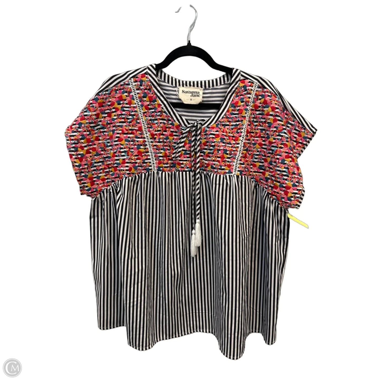 Blouse Short Sleeve By Savanna Jane In Striped Pattern, Size: 1x