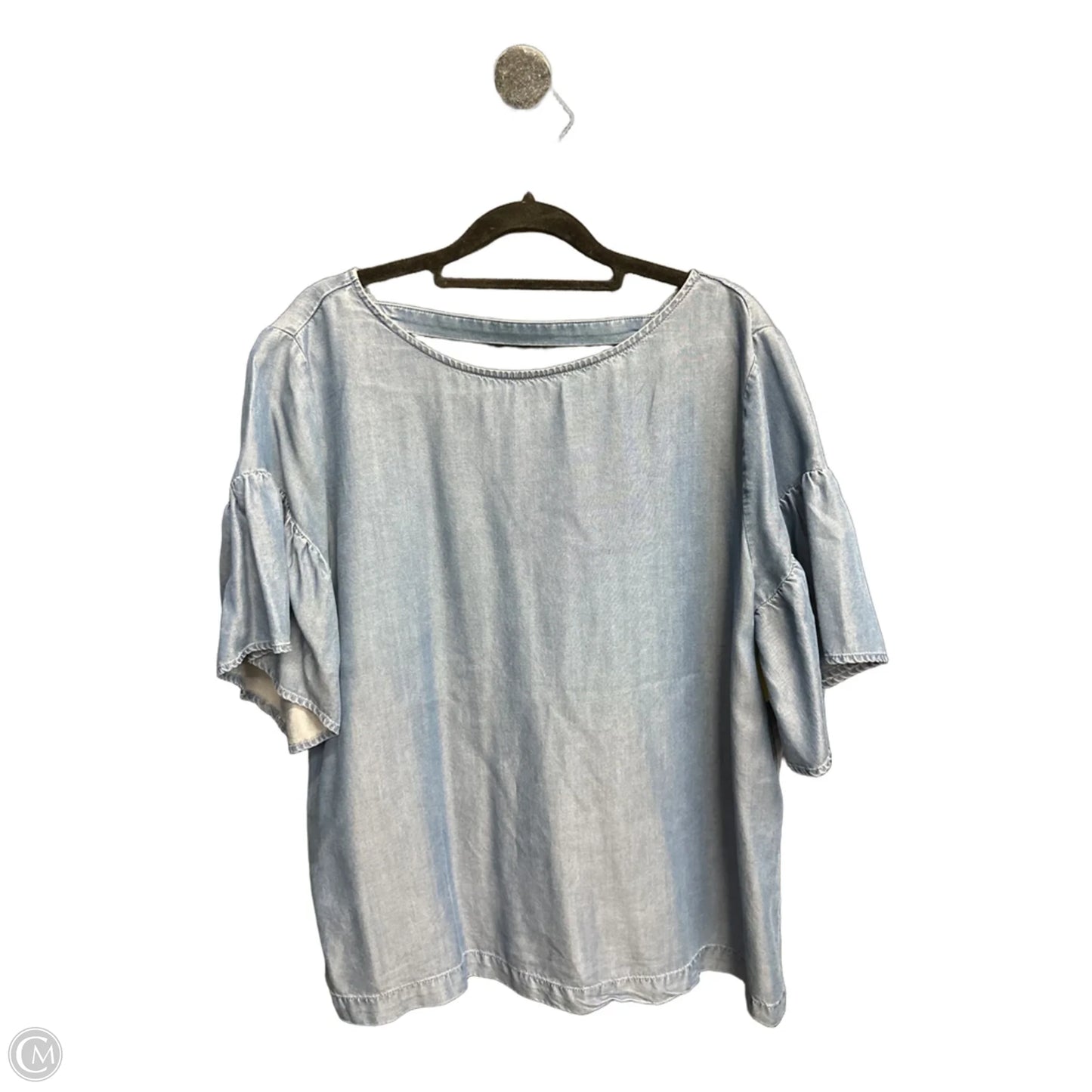 Blouse Short Sleeve By Loft In Blue Denim, Size: L
