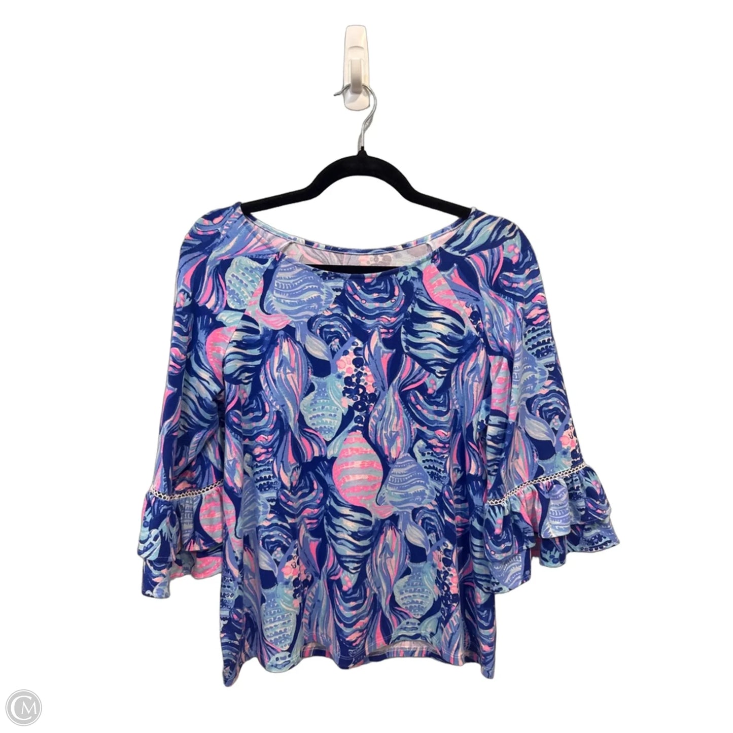 Top 3/4 Sleeve Designer By Lilly Pulitzer In Blue & Pink, Size: M
