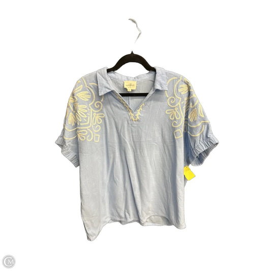 Blouse Short Sleeve By Umgee In Blue & White, Size: M