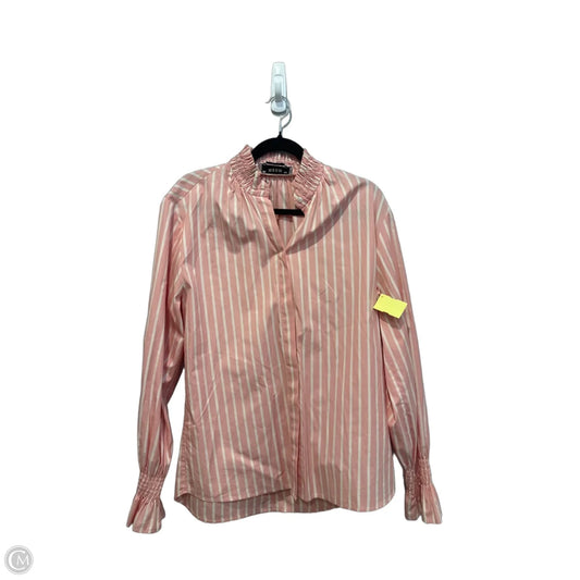 Blouse Long Sleeve By Clothes Mentor In Pink & White, Size: L