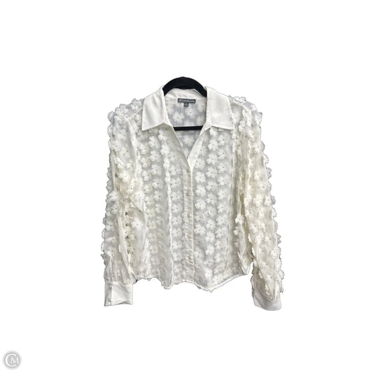 Blouse Long Sleeve By Adrianna Papell In Gold & White, Size: M