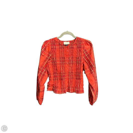 Blouse Long Sleeve By Universal Thread In Plaid Pattern, Size: S