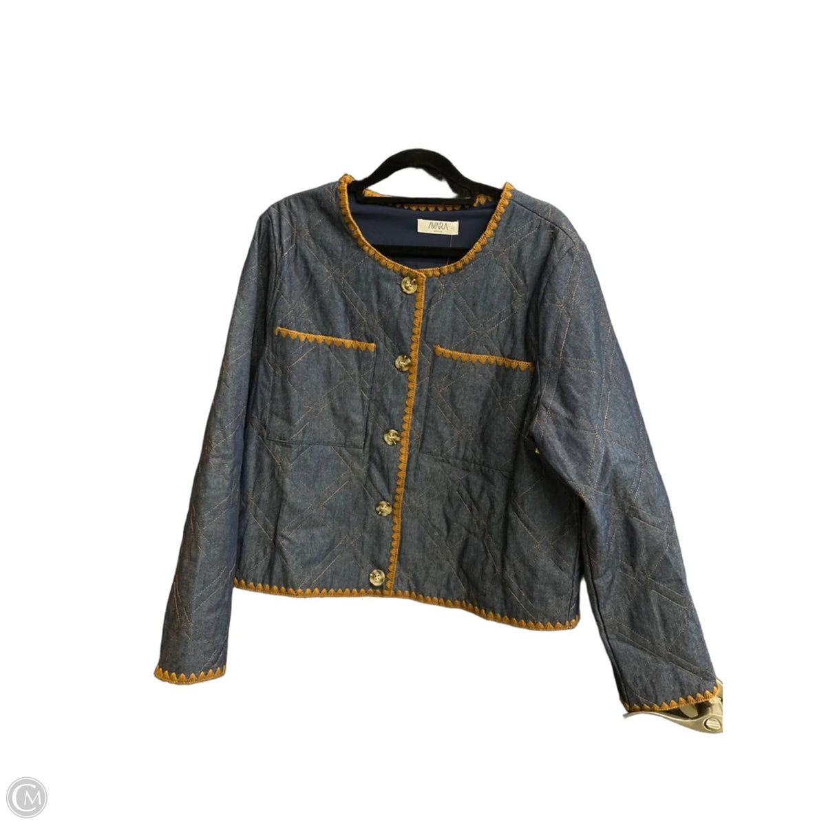 Jacket Denim By Avara In Blue & Brown, Size: M