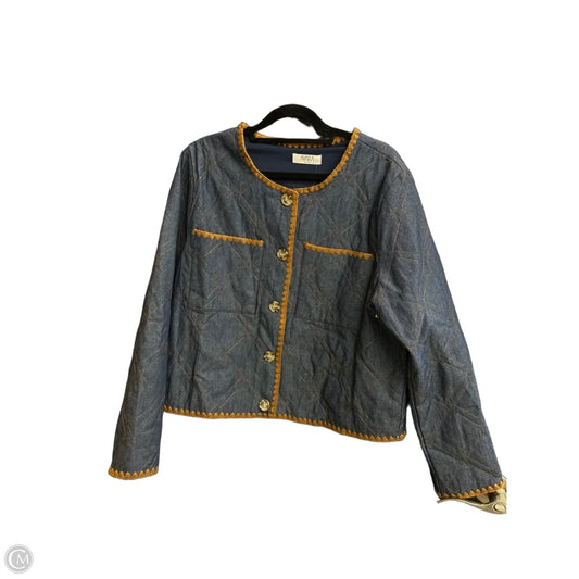 Jacket Denim By Avara In Blue & Brown, Size: M