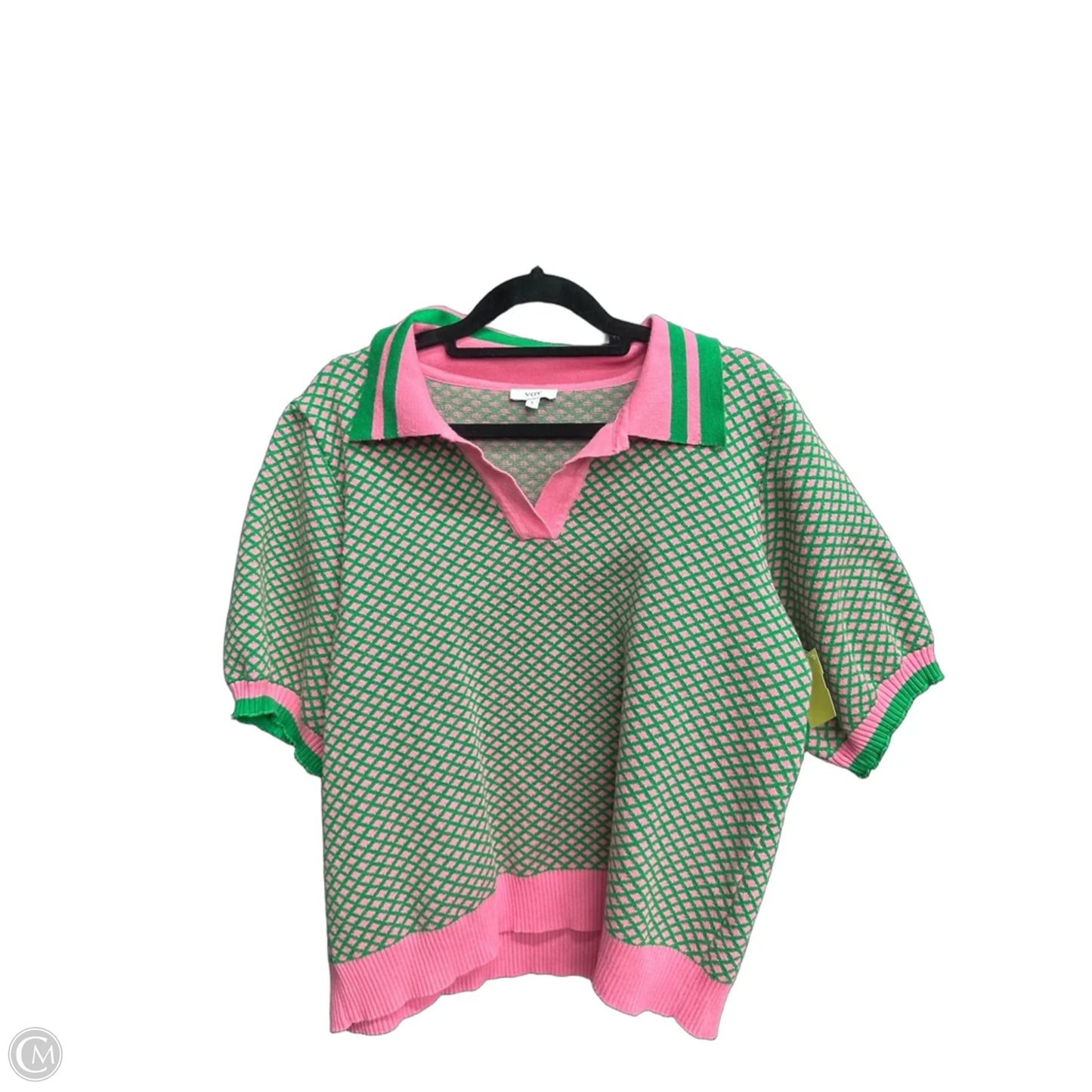 Sweater Short Sleeve By Voy In Green & Pink, Size: L