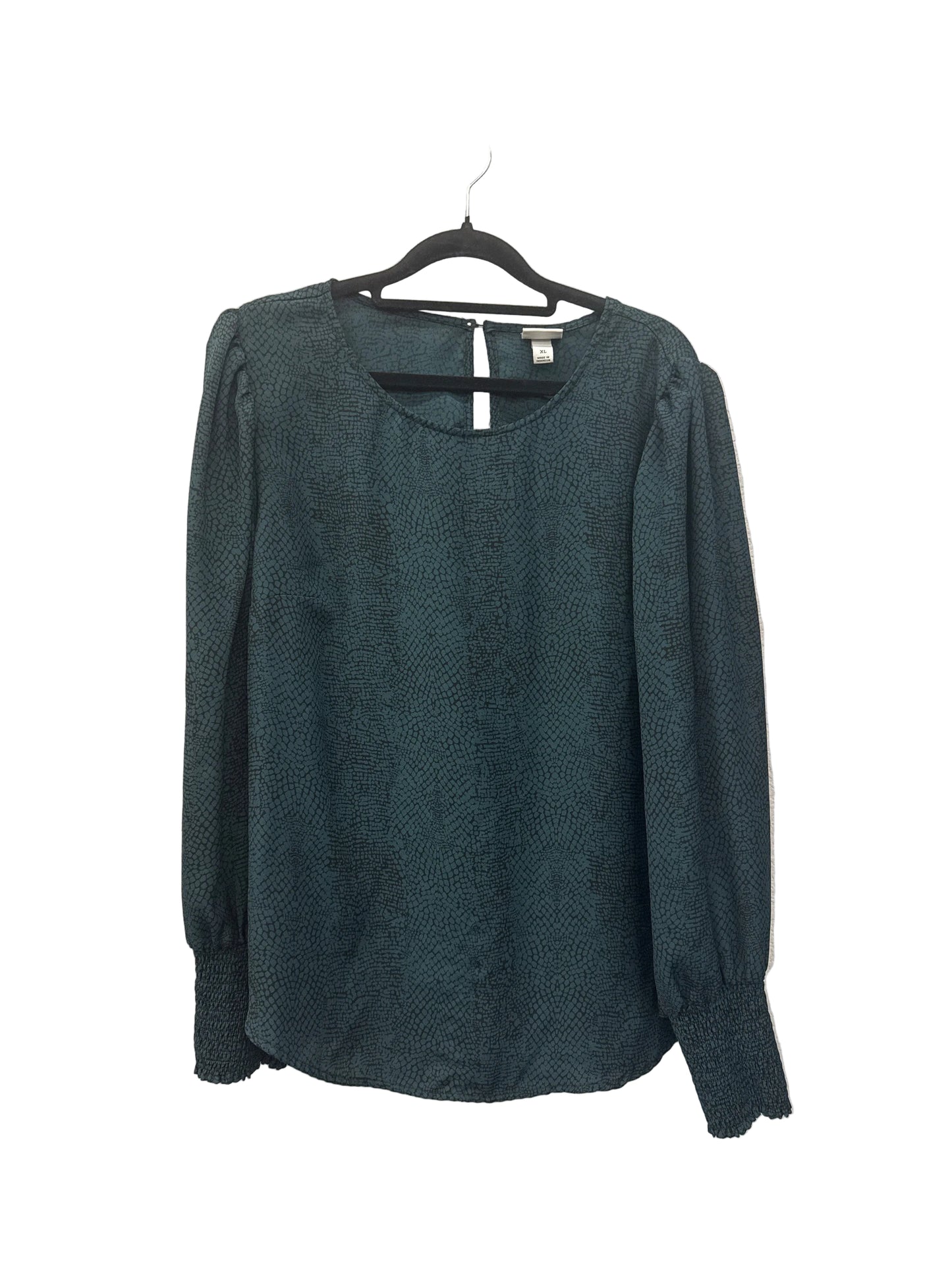 Blouse Long Sleeve By A New Day In Black & Green, Size: Xl